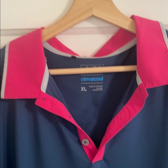 Men’s Adidas climacool golf polo, cobalt blue/pink - Picture 2 of 3
